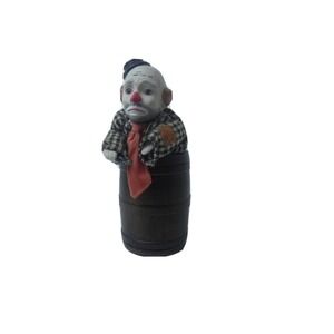 Vintage Sad Clown‎ In Whiskey Barrel Music Box Moving Parts Apex - WORKS